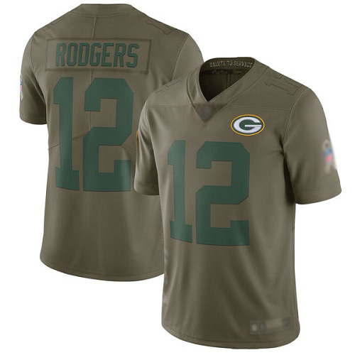 Green Bay Packers Limited Olive Men #12 Rodgers Aaron Jersey Nike NFL 2017 Salute to Service